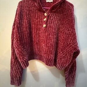 Aeropostale Maroon Chenille Turtleneck Crop Top  Hooded Sweater